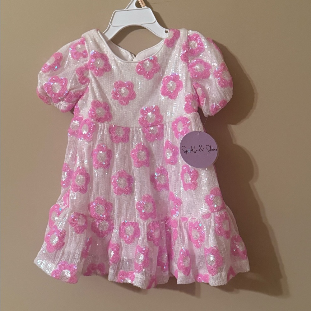 Sparkle & Shine Pink Floral Sequins Girls Dress